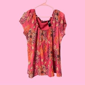 Axcess by Liz Claiborne pink floral short sleeve mesh overlay top XL